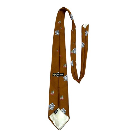 Johnny Miller Brown Floral and Berry Print Vintage Necktie - Picture 3 of 6